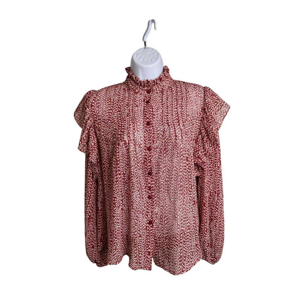 Bishop + Young Women's Red Boho Ruffle Long Sleeve Blouse Size S Fairy Boho